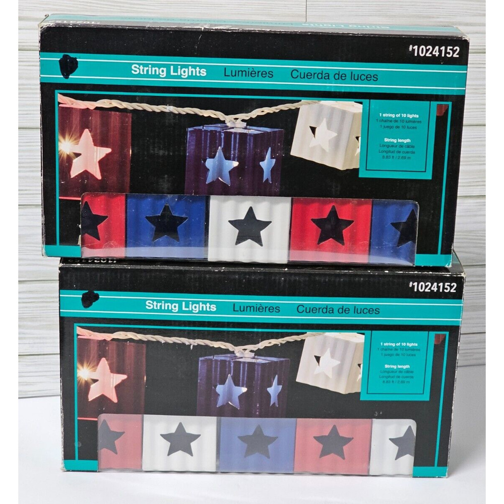 2 Sets of 10 Lights Patriotic Star Metal Decor NIB String Lights #1024152 8.83ft